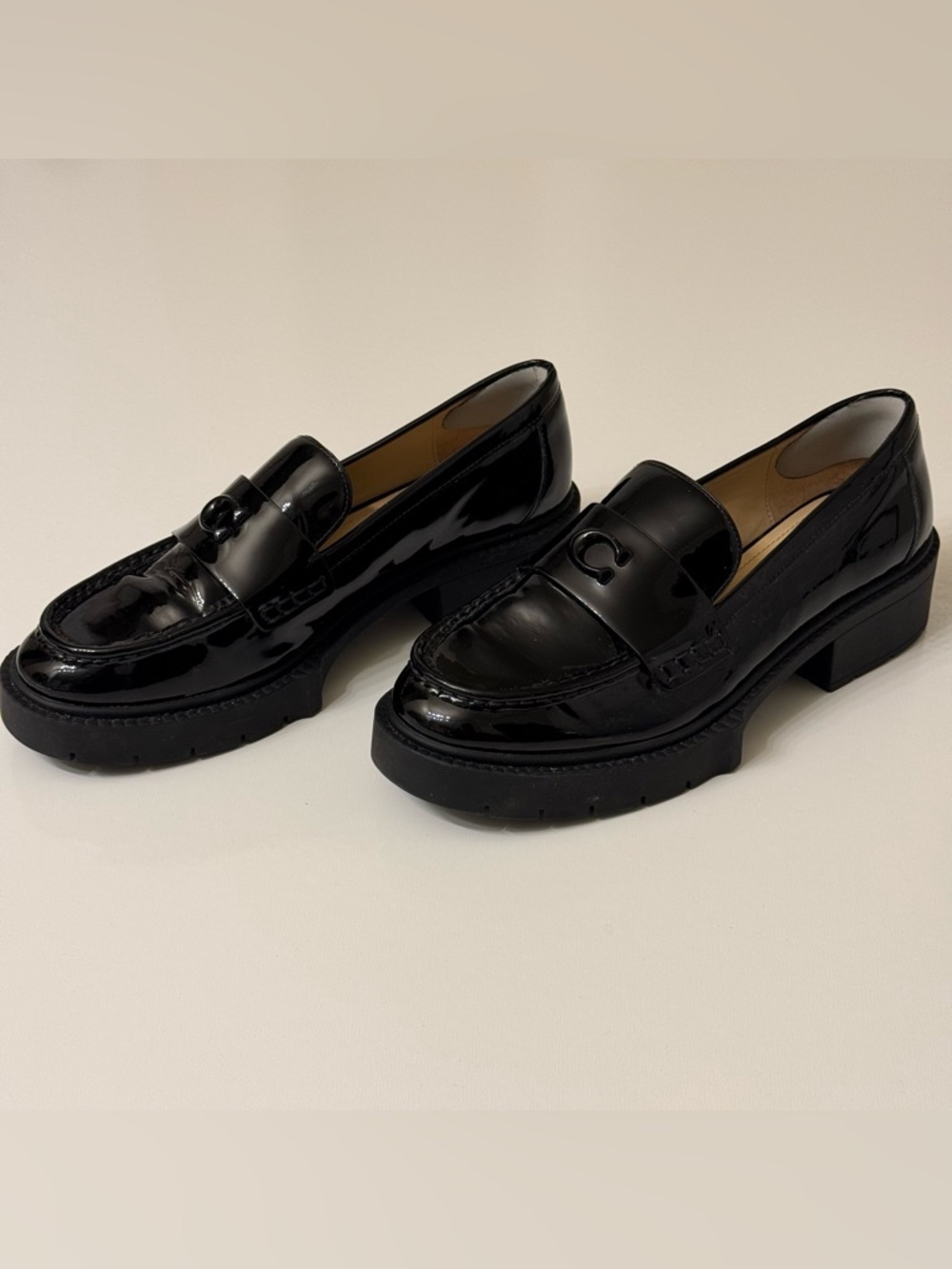 Coach Leah Platform Loafer Black Leather Slip On Womens Size 9 - Picture 4 of 11